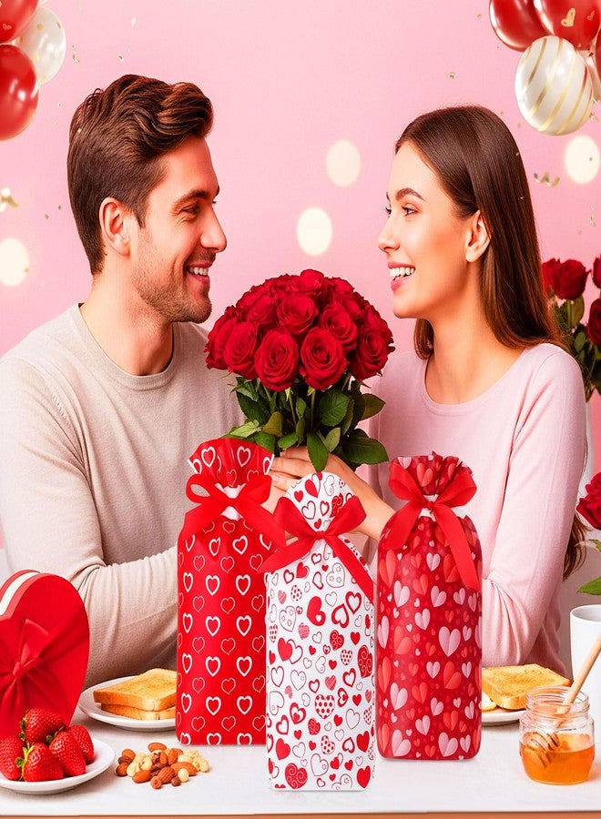Harloon 48 Pcs Valentine's Day Treat Bags, Heart Shaped Plastic Drawstring Bags, 5.9 x 9.45 Inches Red Heart Gift Bag for Valentine Gifts Exchange Galentine Party Gift Packaging Reusable, 4 Patterns - Image 5